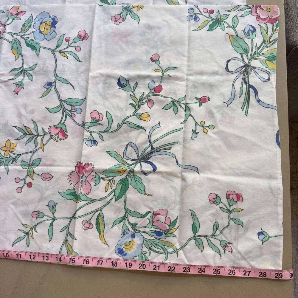 Vintage Floral Pillowcase Pair Standard White Pink Blue Scalloped Cottagecore